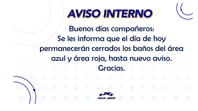 Aviso Interno- baños área roja y área azul